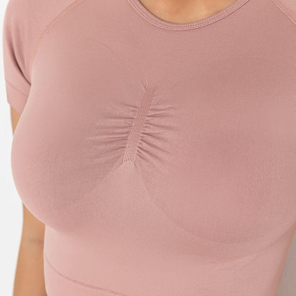 Seamless Knitted Solid Color Chest T-Shirt Sports Running Fitness Yoga Wear Short-Sleeved Top for Women