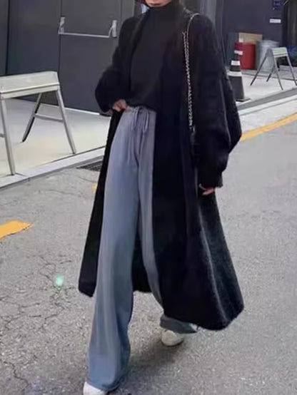 Autumn/Winter Lazy Style Warm Knee Length Thickened Women Cardigan Pure Imitation Mink Fleece Knitted Sweater Women's Coat