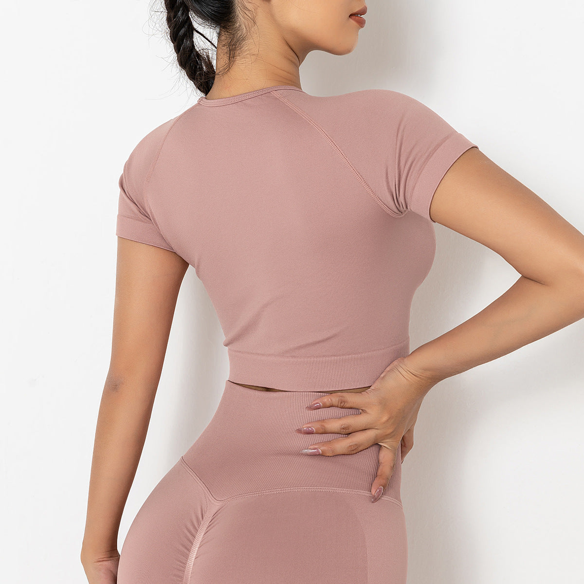 Seamless Knitted Solid Color Chest T-Shirt Sports Running Fitness Yoga Wear Short-Sleeved Top for Women